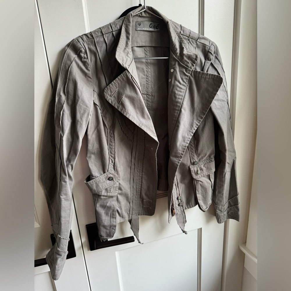 Qoo Made in Italy Cropped Utility Jacket Taupe Size M